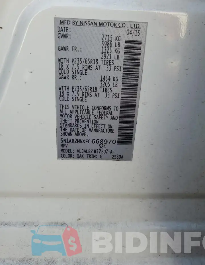 5N1AR2MNXFC668970 Photo# 14