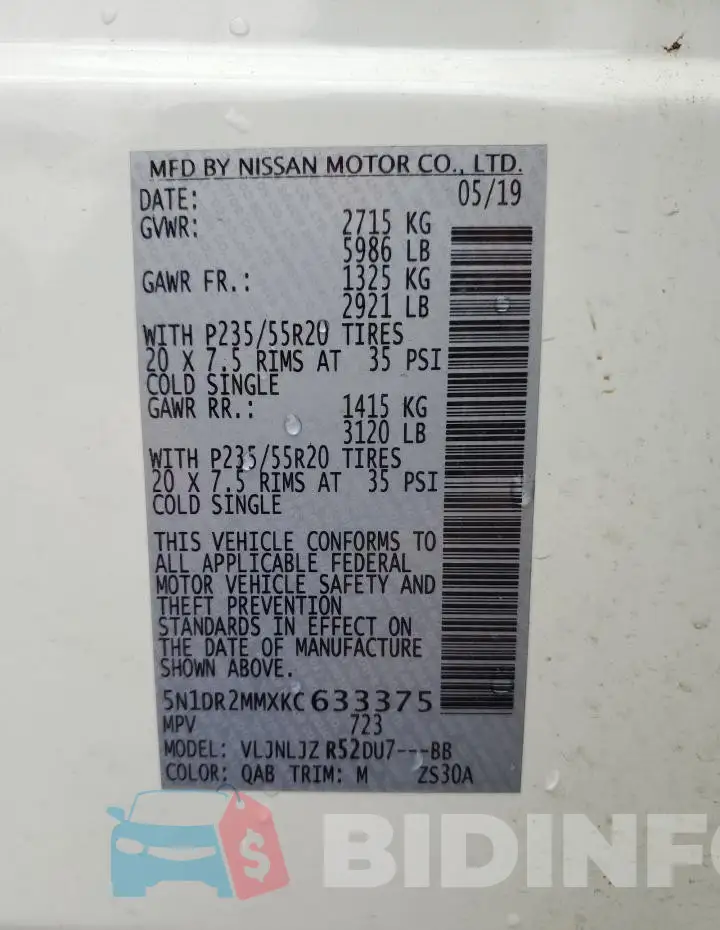 5N1DR2MMXKC633375 Photo# 13