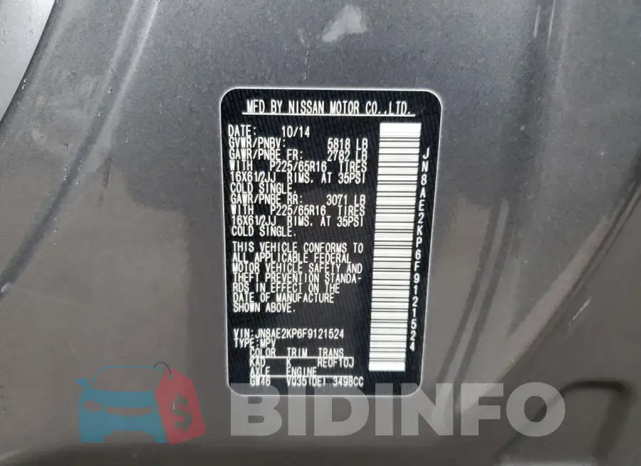 JN8AE2KP6F9121524 Photo# 13