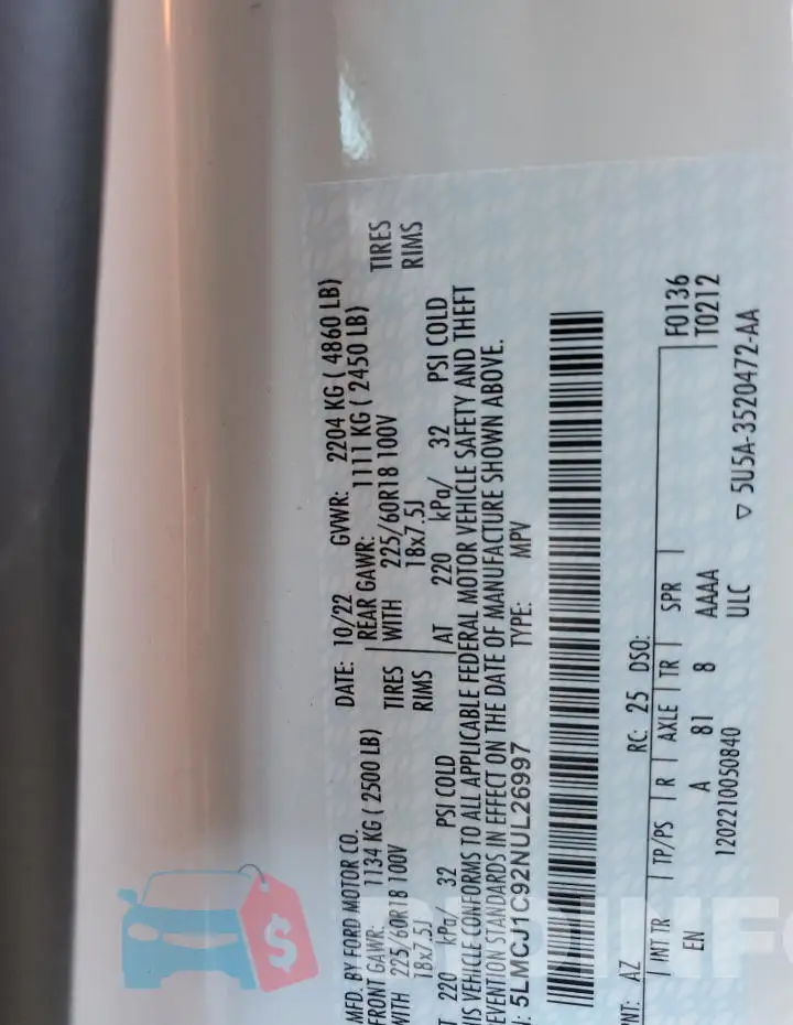 5LMCJ1C92NUL26997 Photo# 14