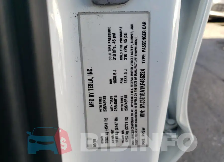 5YJ3E1EA1KF485324 Photo# 12
