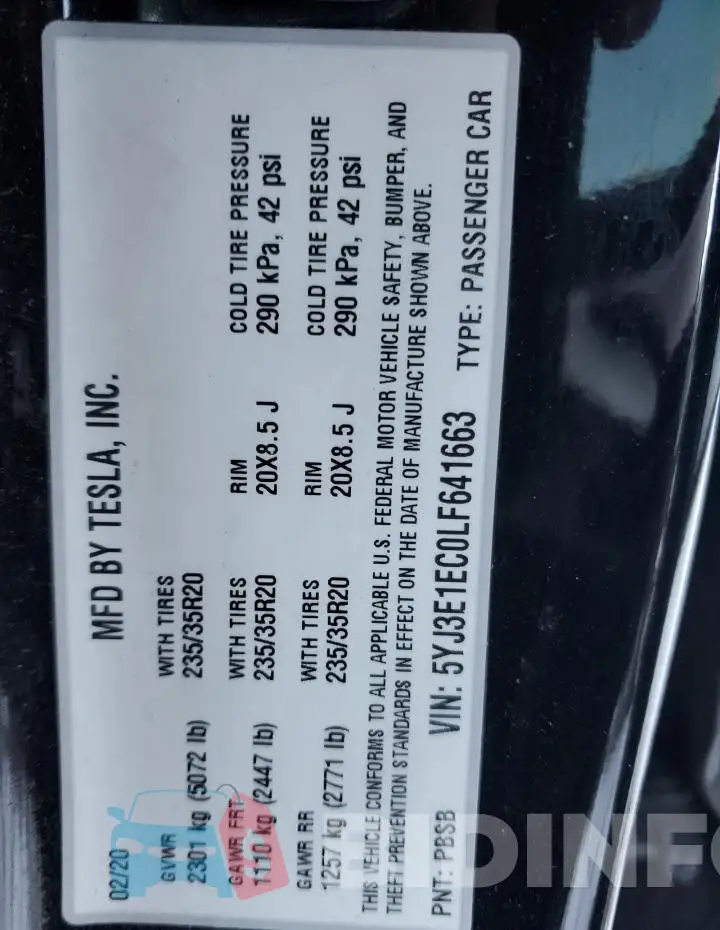 5YJ3E1EC0LF641663 Photo# 12