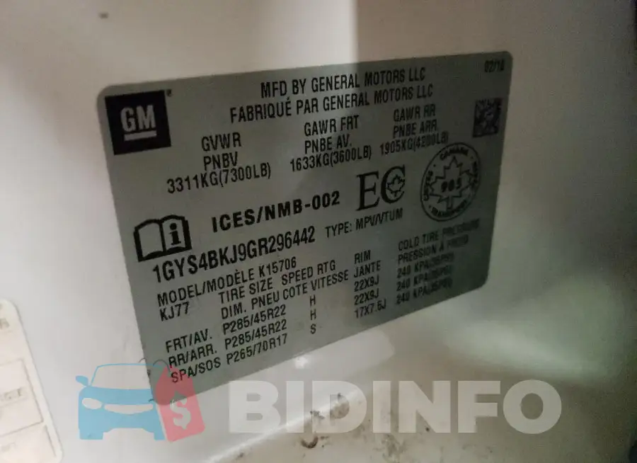 1GYS4BKJ9GR296442 Photo# 13