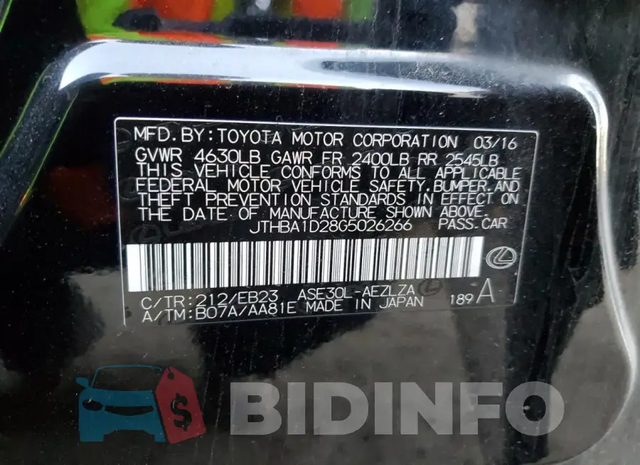 JTHBA1D28G5026266 Photo# 12