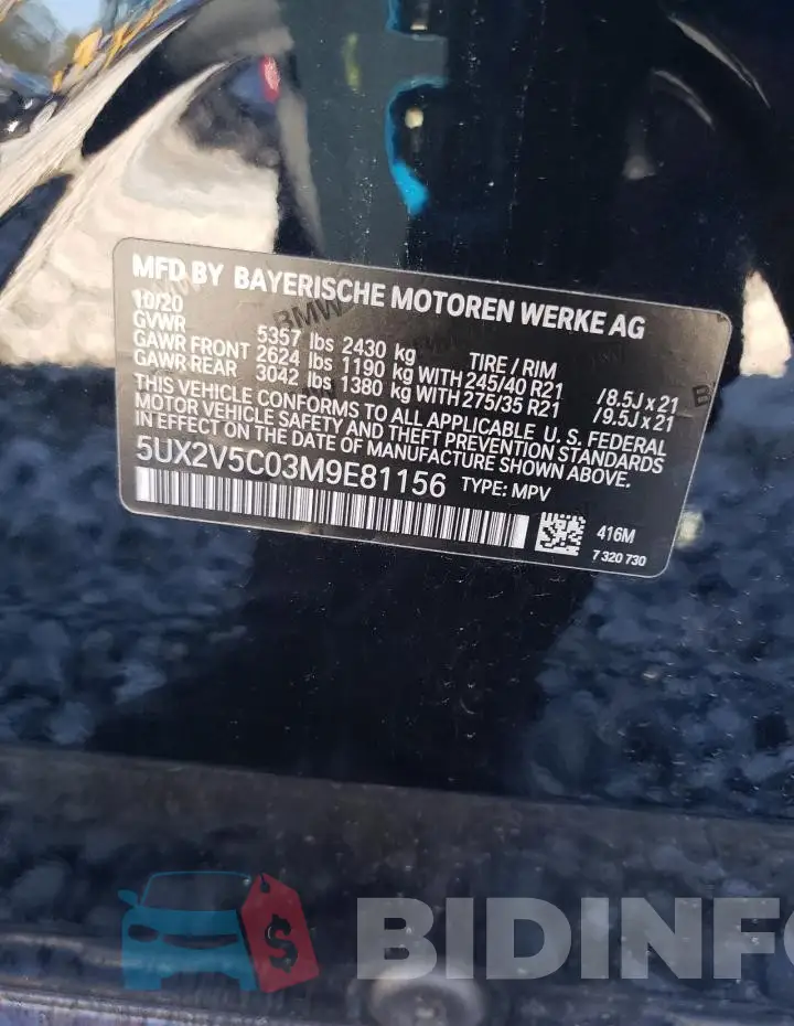 5UX2V5C03M9E81156 Photo# 13