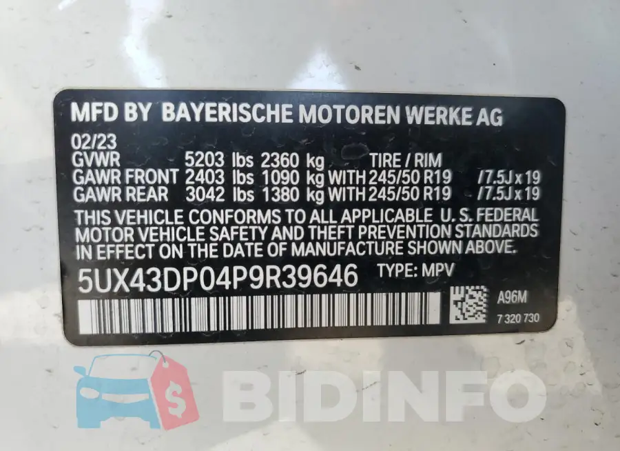 5UX43DP04P9R39646 Photo# 12