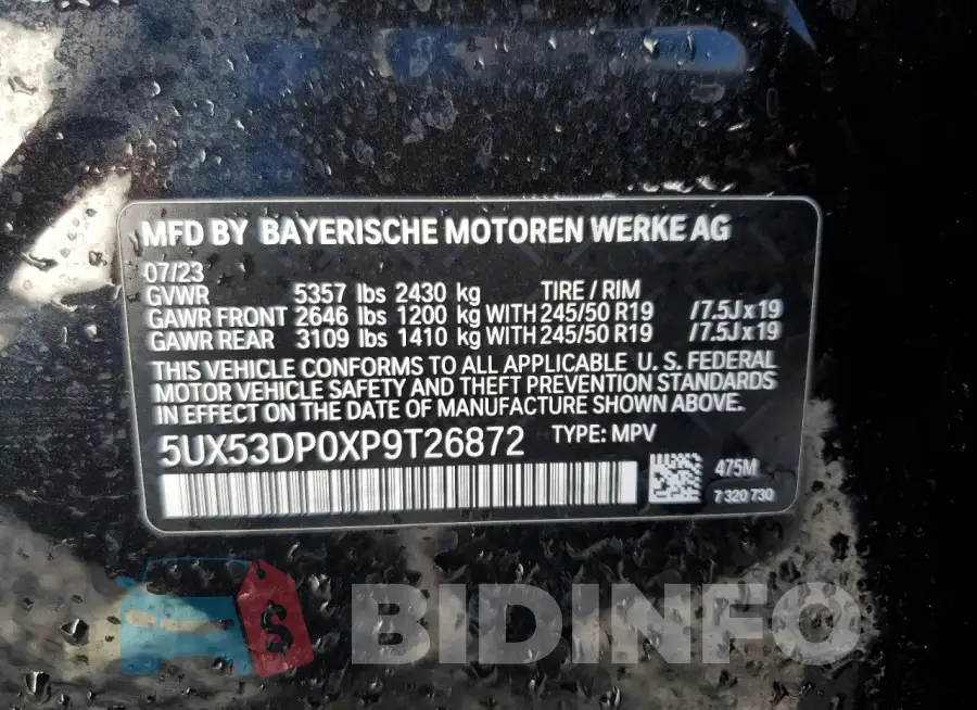 5UX53DP0XP9T26872 Photo# 13