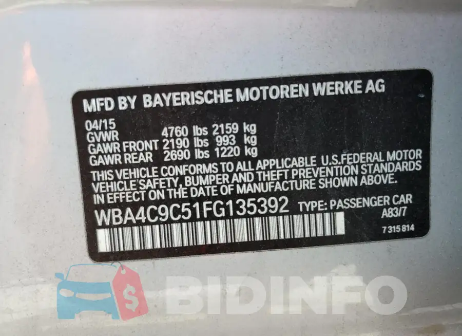 WBA4C9C51FG135392 Photo# 12