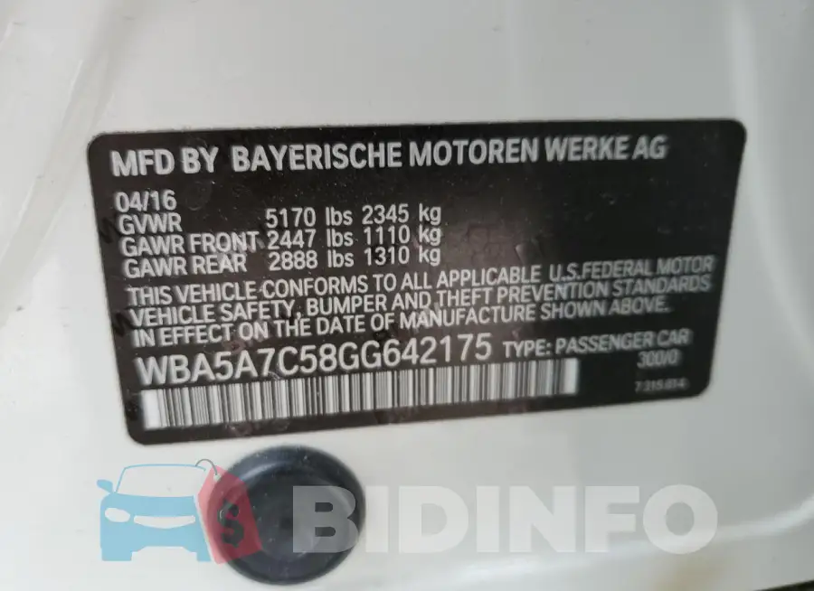 WBA5A7C58GG642175 Photo# 12