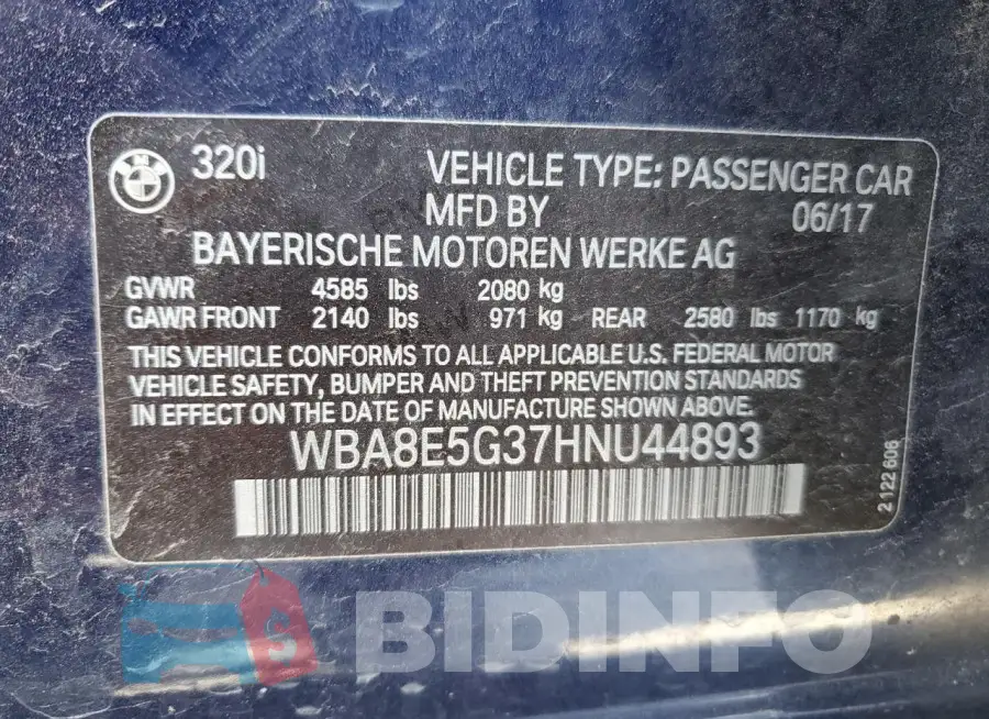 WBA8E5G37HNU44893 Photo# 13