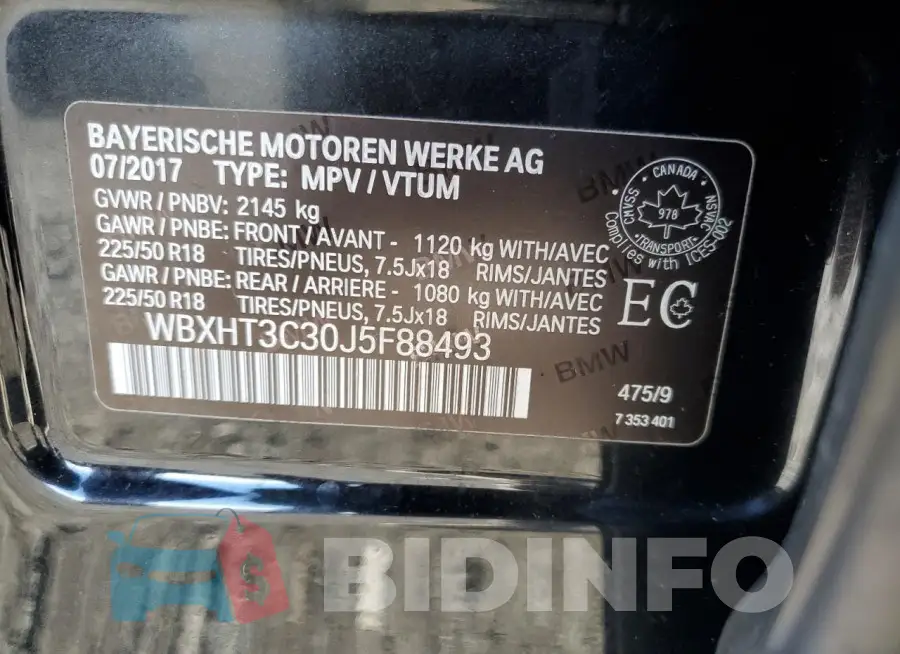 WBXHT3C30J5F88493 Photo# 14