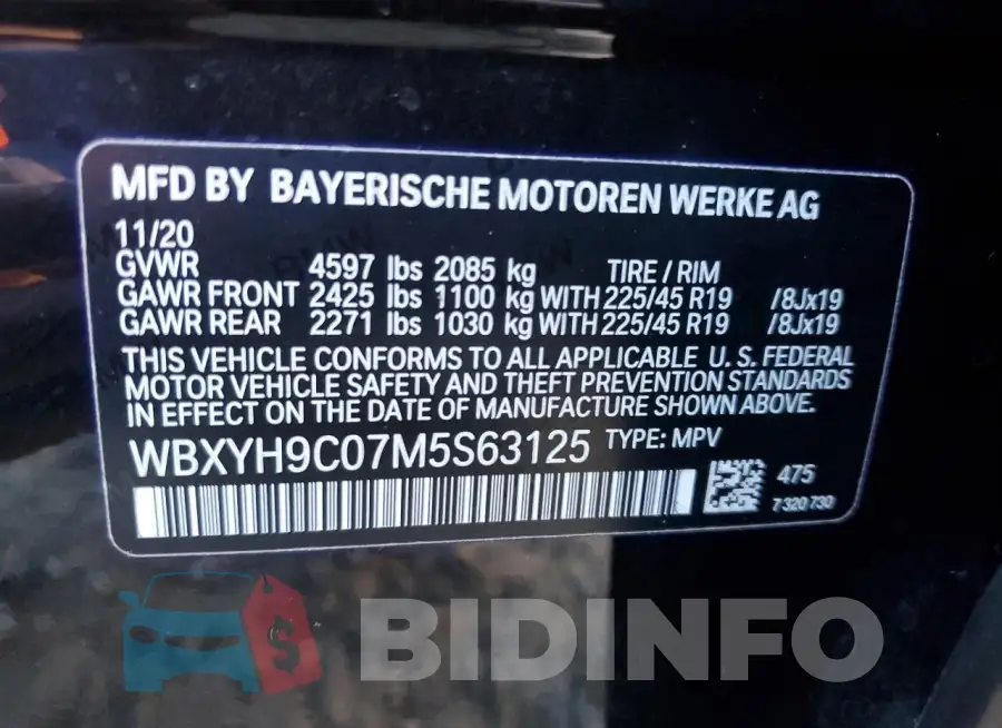 WBXYH9C07M5S63125 Photo# 13