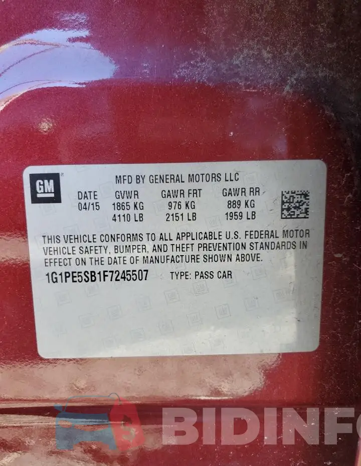 1G1PE5SB1F7245507 Photo# 13