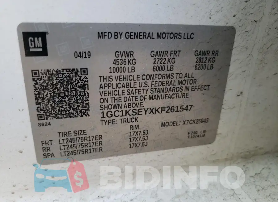 1GC1KSEYXKF261547 Photo# 12
