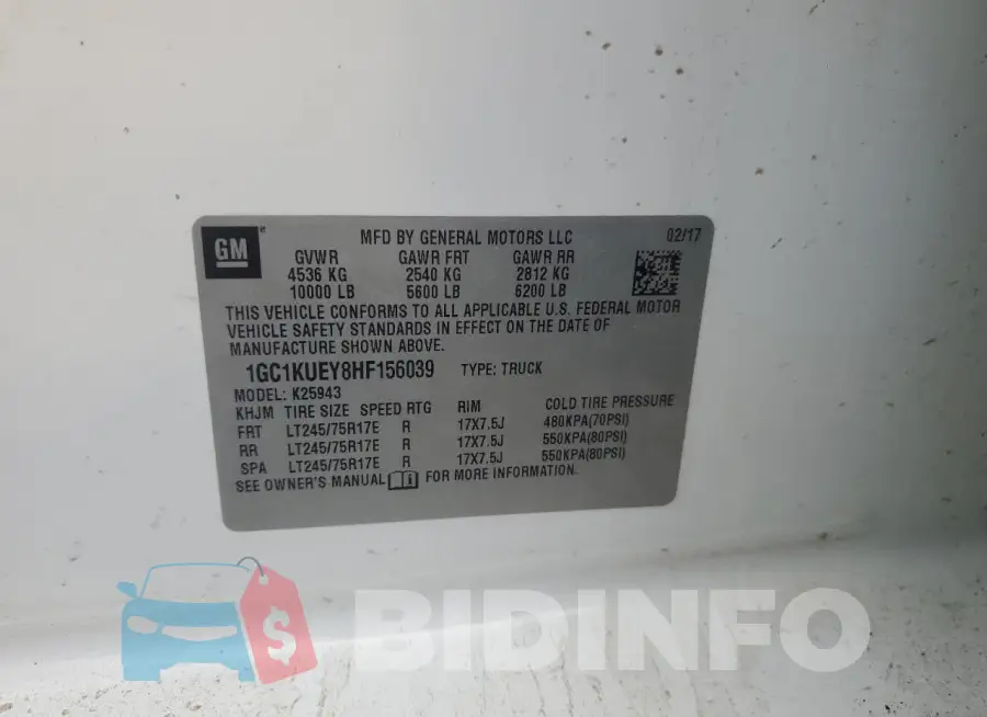 1GC1KUEY8HF156039 Photo# 12