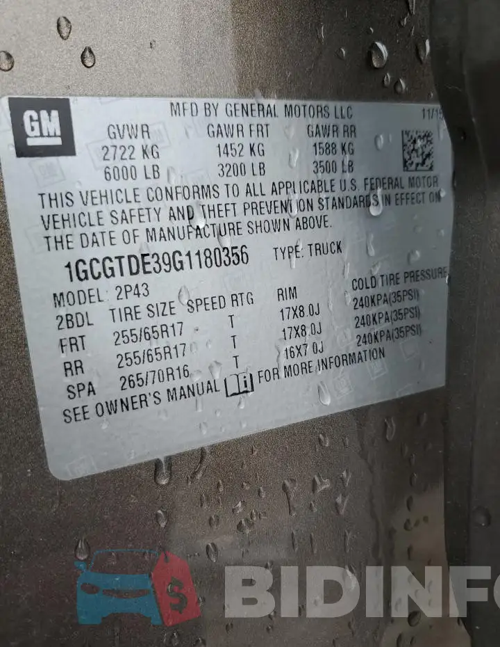 1GCGTDE39G1180356 Photo# 13