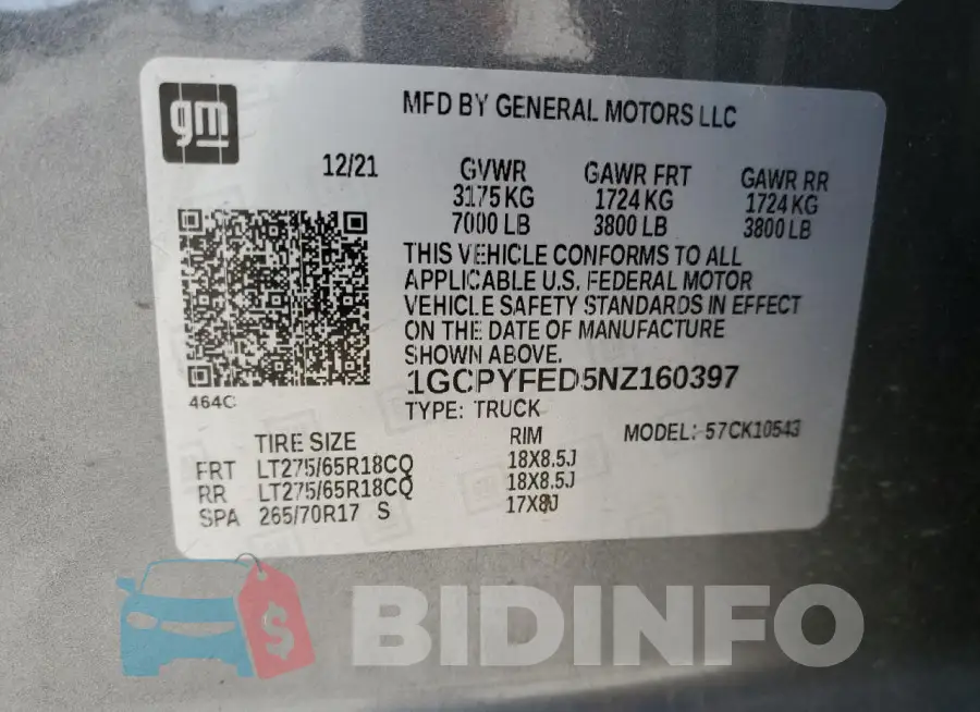 1GCPYFED5NZ160397 Photo# 12