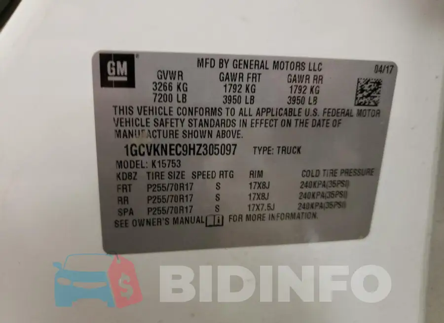 1GCVKNEC9HZ305097 Photo# 12