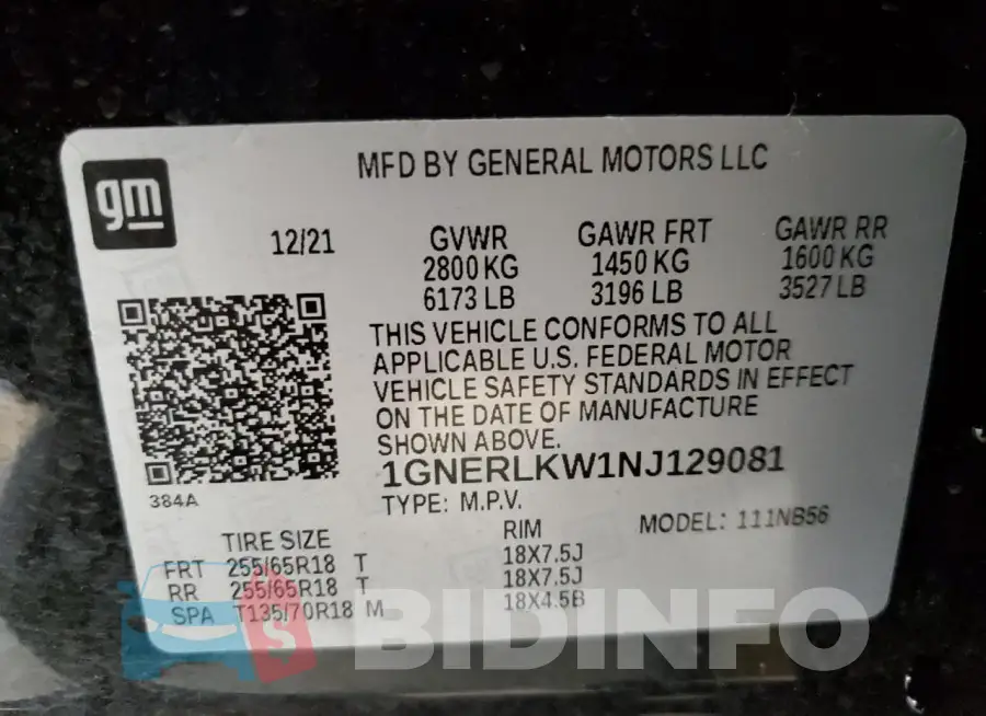 1GNERLKW1NJ129081 Photo# 12