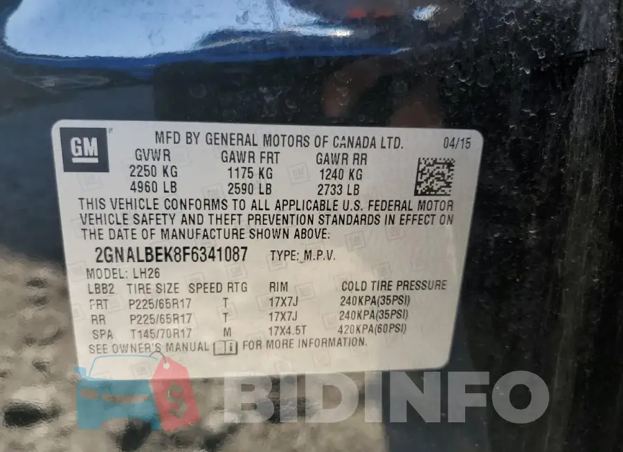 2GNALBEK8F6341087 Photo# 13