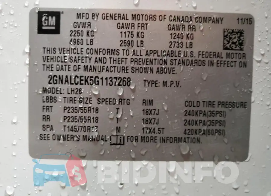 2GNALCEK5G1137268 Photo# 13