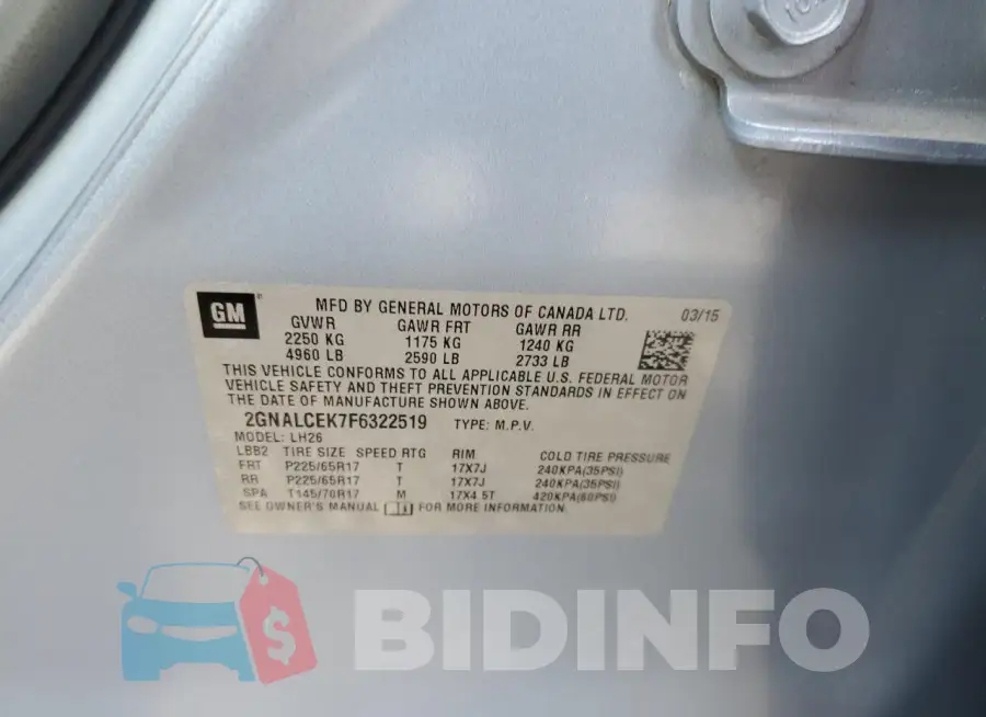 2GNALCEK7F6322519 Photo# 14
