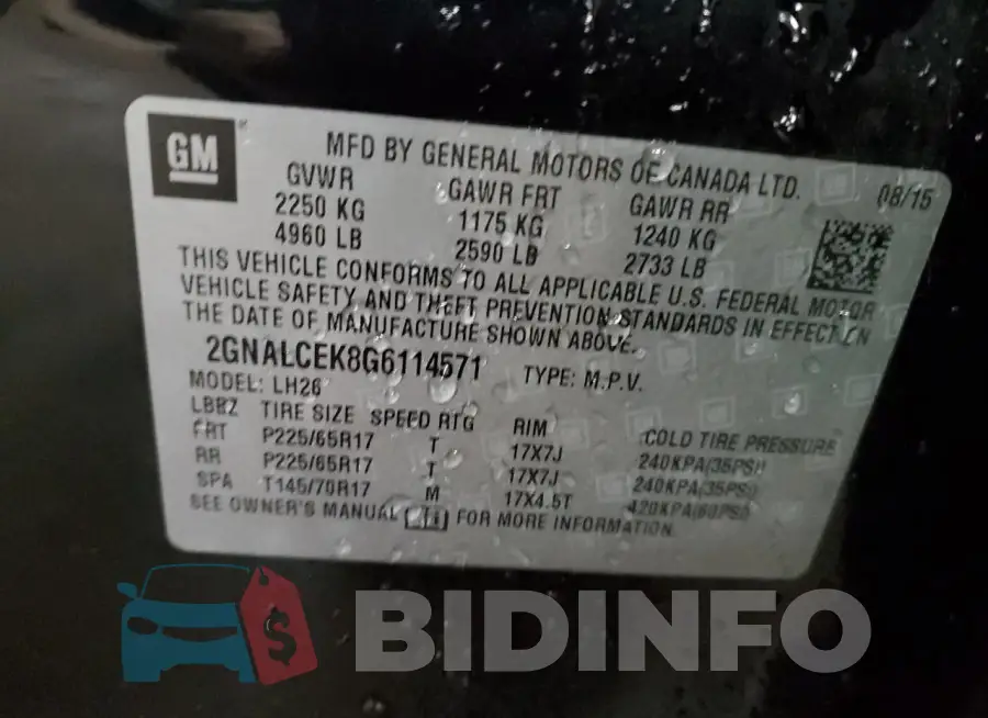 2GNALCEK8G6114571 Photo# 13