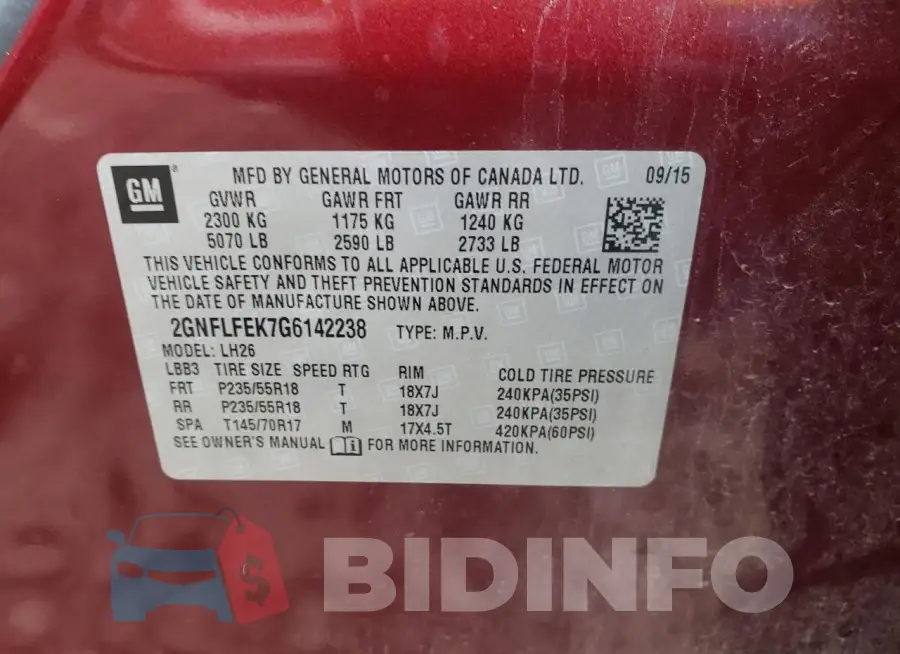 2GNFLFEK7G6142238 Photo# 13