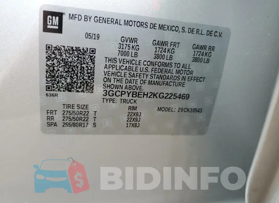 3GCPYBEH2KG225469 Photo# 12