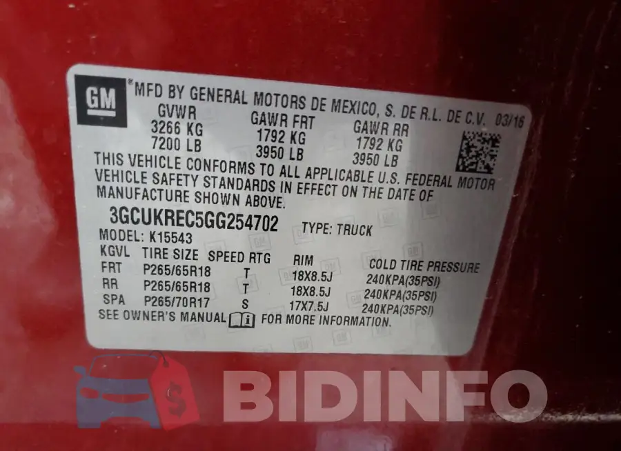 3GCUKREC5GG254702 Photo# 13