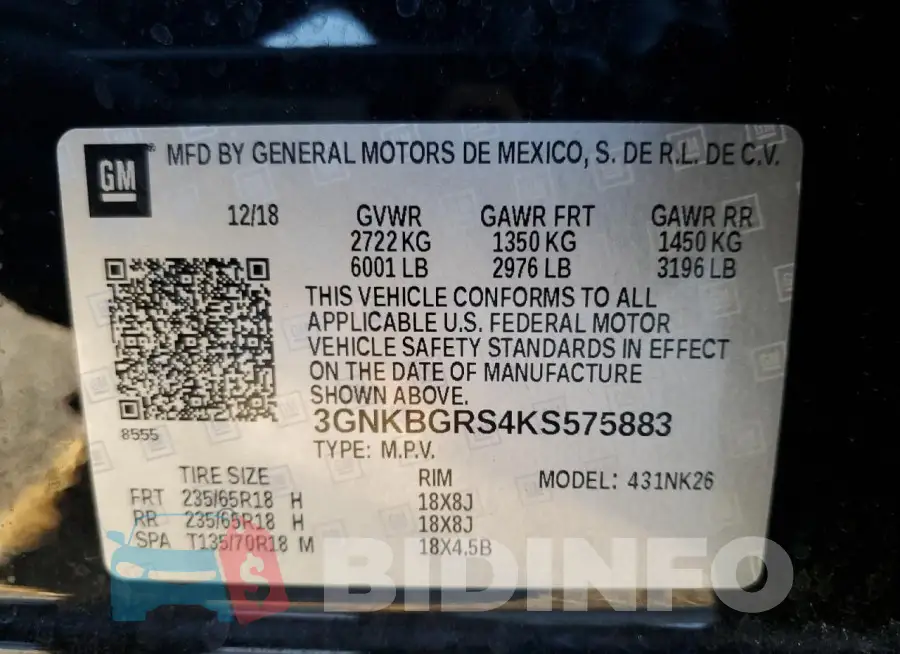 3GNKBGRS4KS575883 Photo# 14