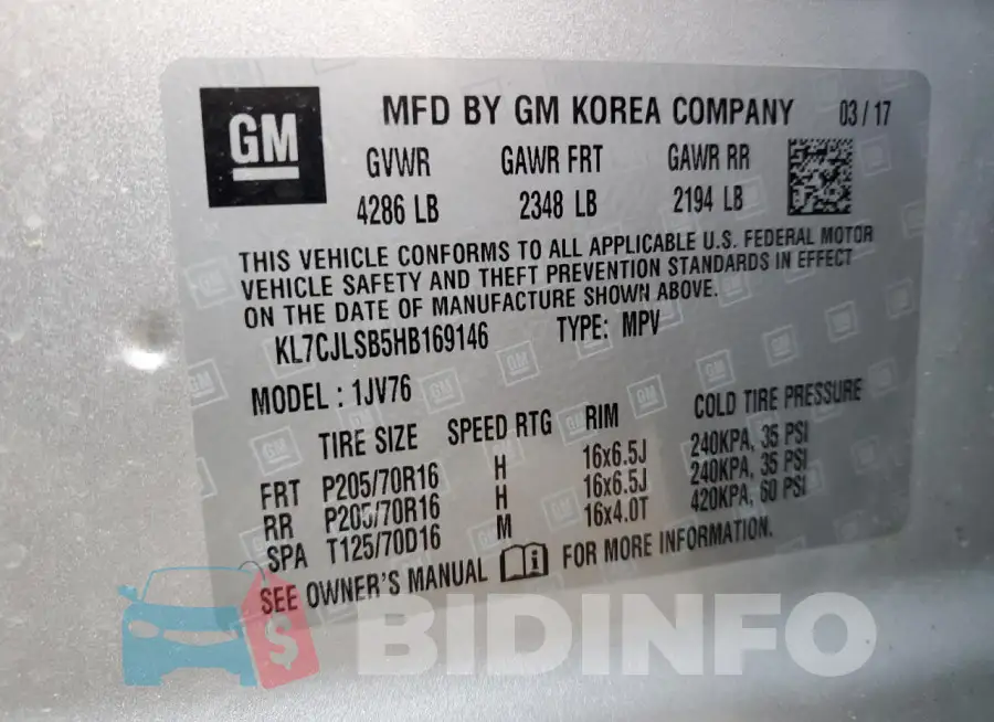 KL7CJLSB5HB169146 Photo# 13