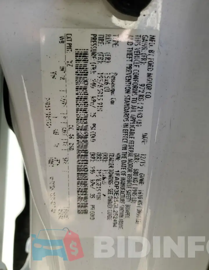 1FADP3E25GL252494 Photo# 12