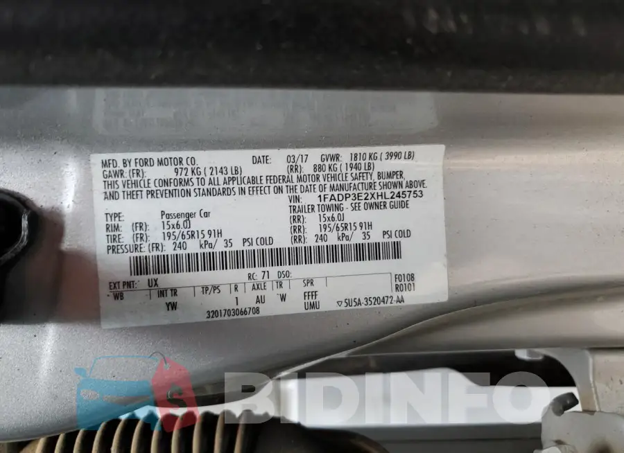1FADP3E2XHL245753 Photo# 12
