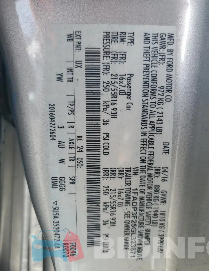 1FADP3F25GL323871 Photo# 13