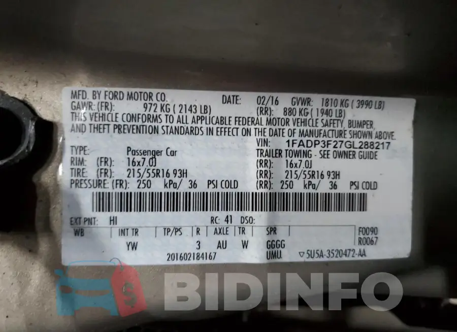 1FADP3F27GL288217 Photo# 12