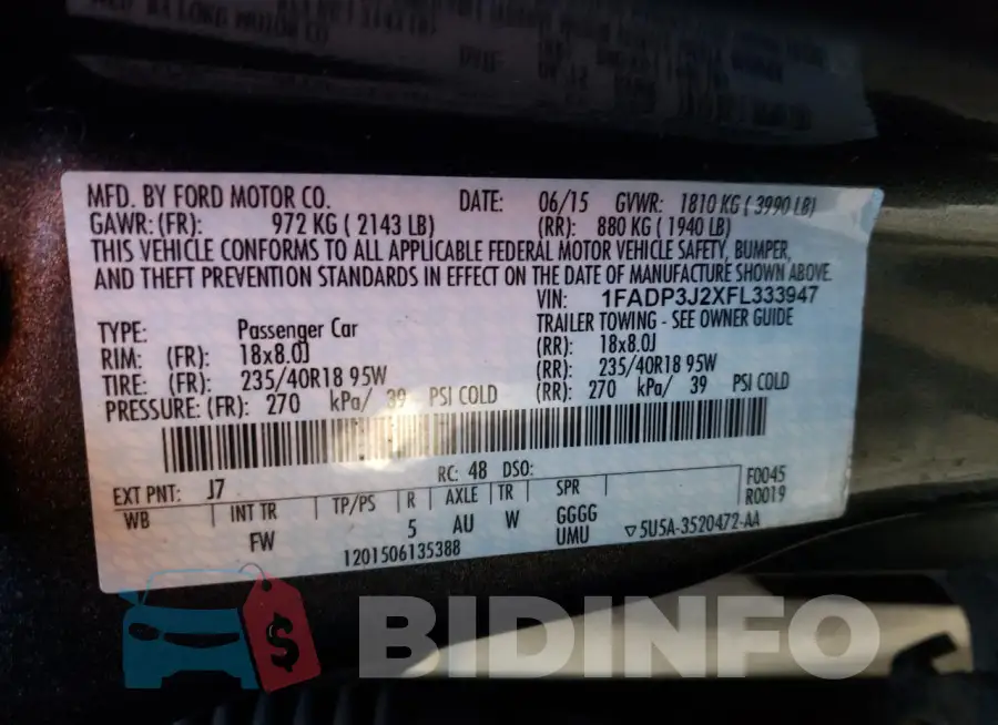 1FADP3J2XFL333947 Photo# 12