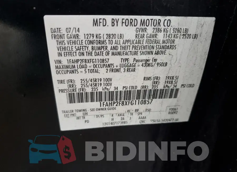 1FAHP2F8XFG110857 Photo# 13