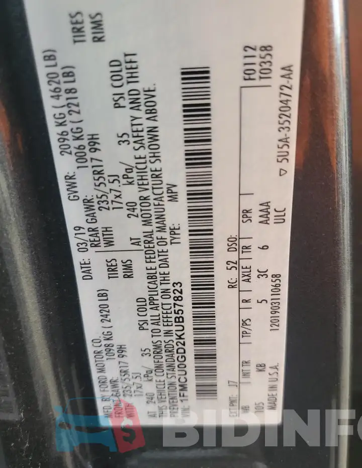 1FMCU0GD2KUB57823 Photo# 13