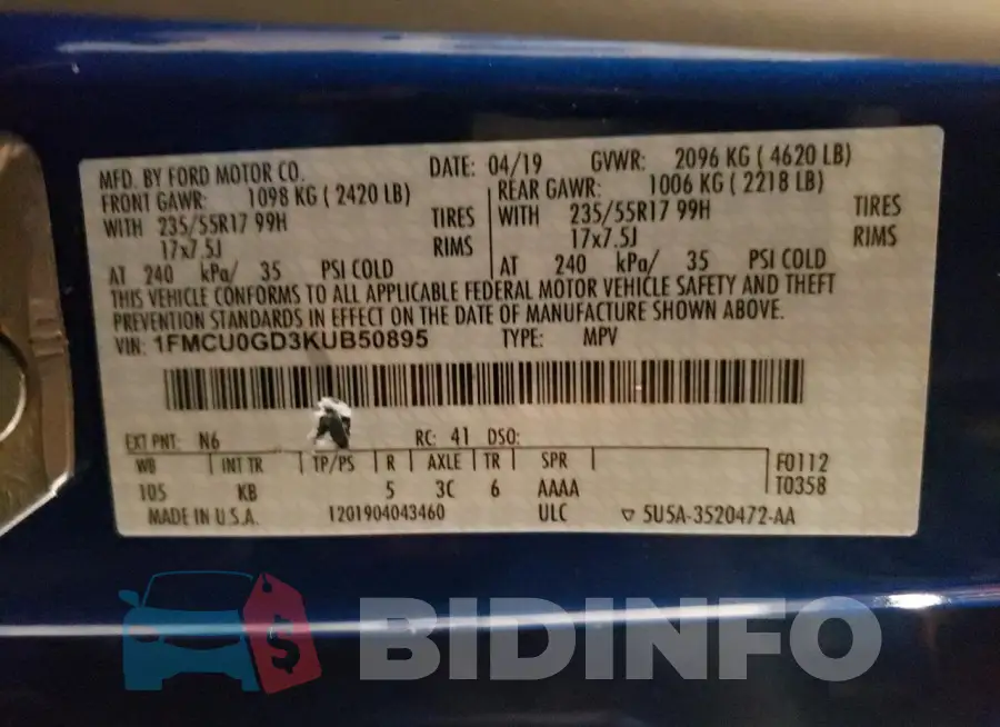 1FMCU0GD3KUB50895 Photo# 12