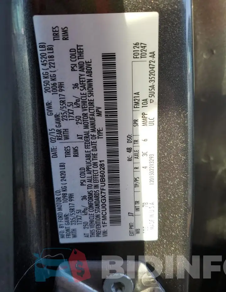 1FMCU0GX7FUB60281 Photo# 12