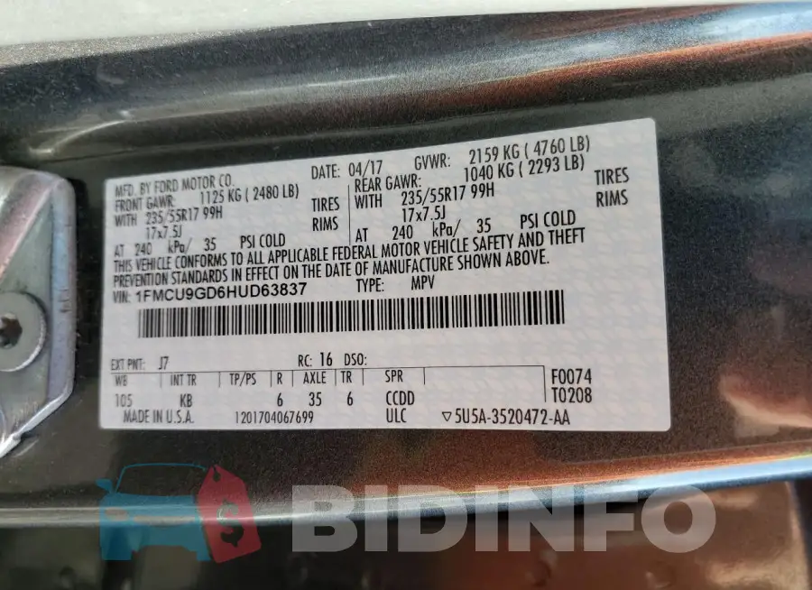 1FMCU9GD6HUD63837 Photo# 12
