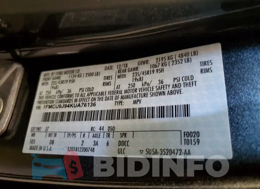 1FMCU9J94KUA76136 Photo# 13