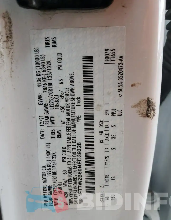 1FT7W2B60NED39328 Photo# 12