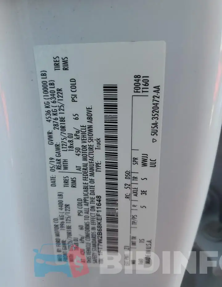 1FT7W2B68KEF11648 Photo# 12