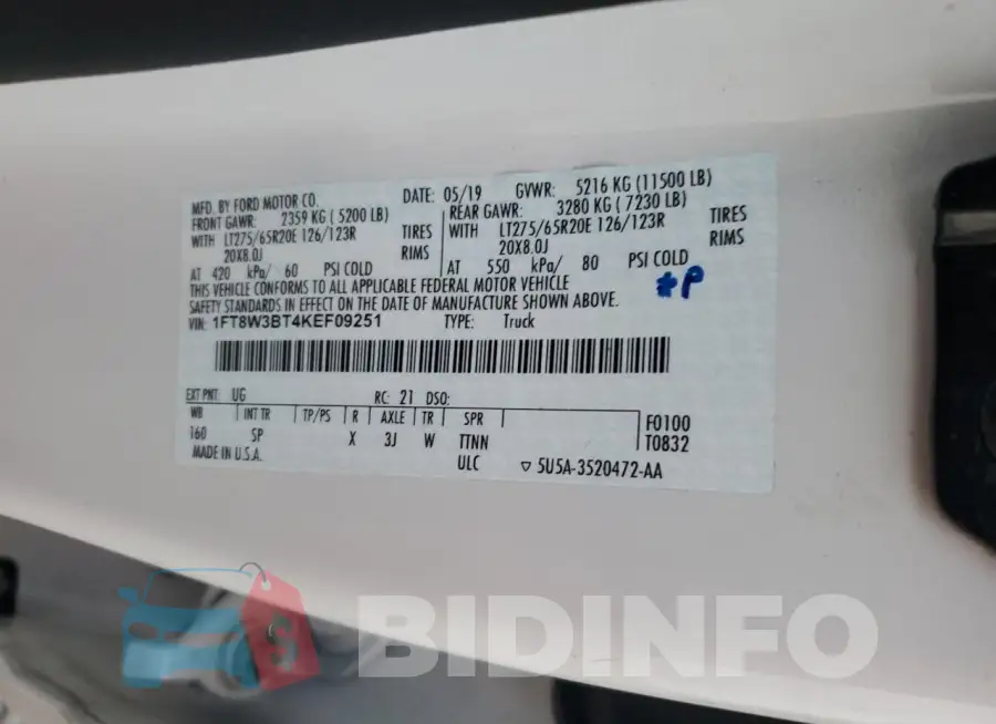 1FT8W3BT4KEF09251 Photo# 12