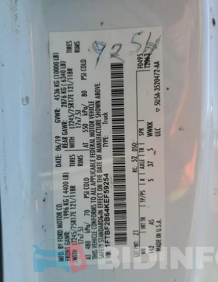 1FTBF2B64KEF59254 Photo# 13