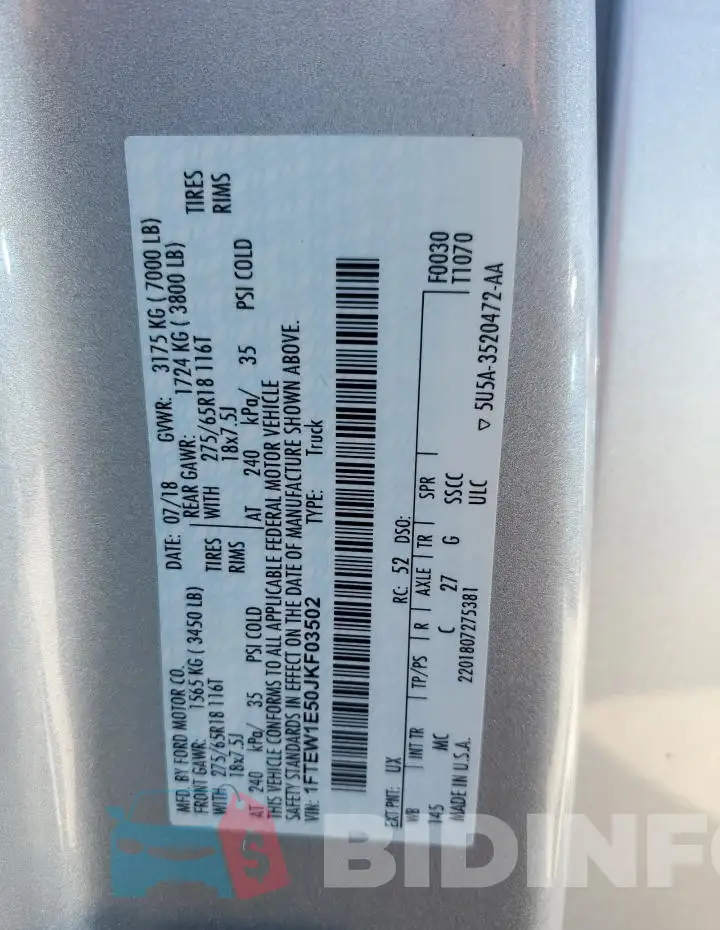 1FTEW1E50JKF03502 Photo# 12