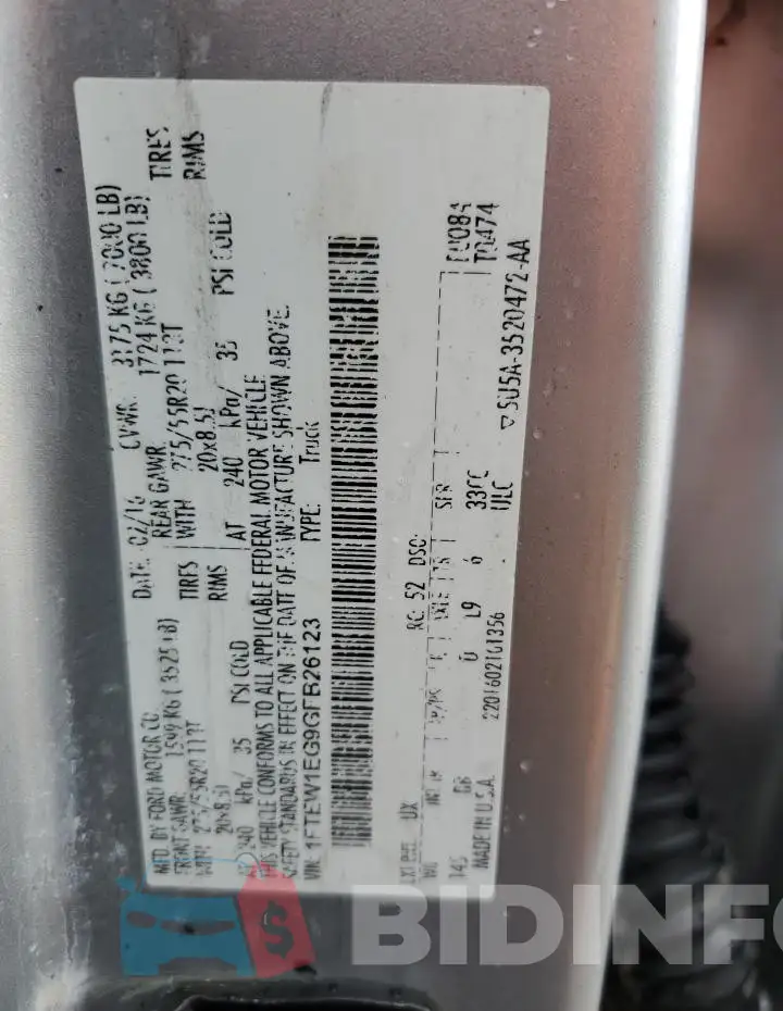 1FTEW1EG9GFB26123 Photo# 12