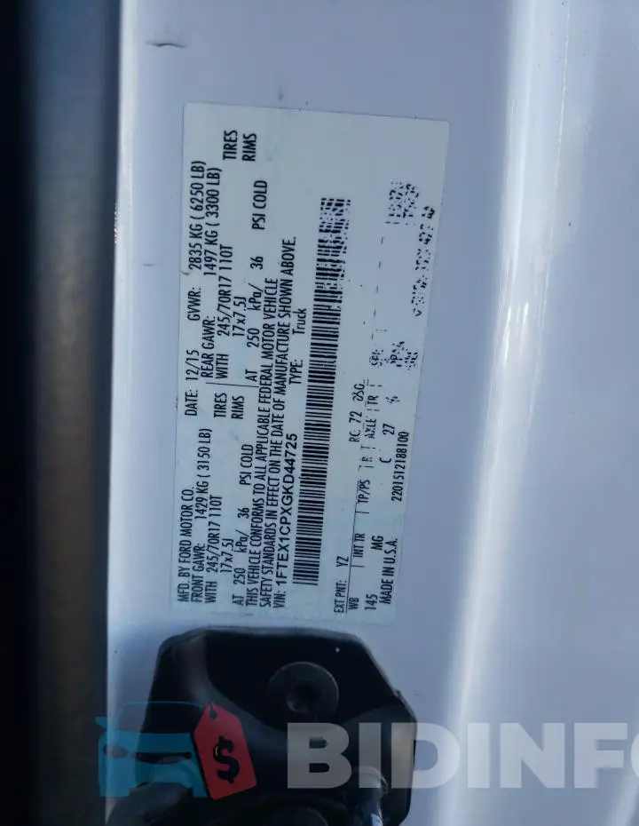 1FTEX1CPXGKD44725 Photo# 12